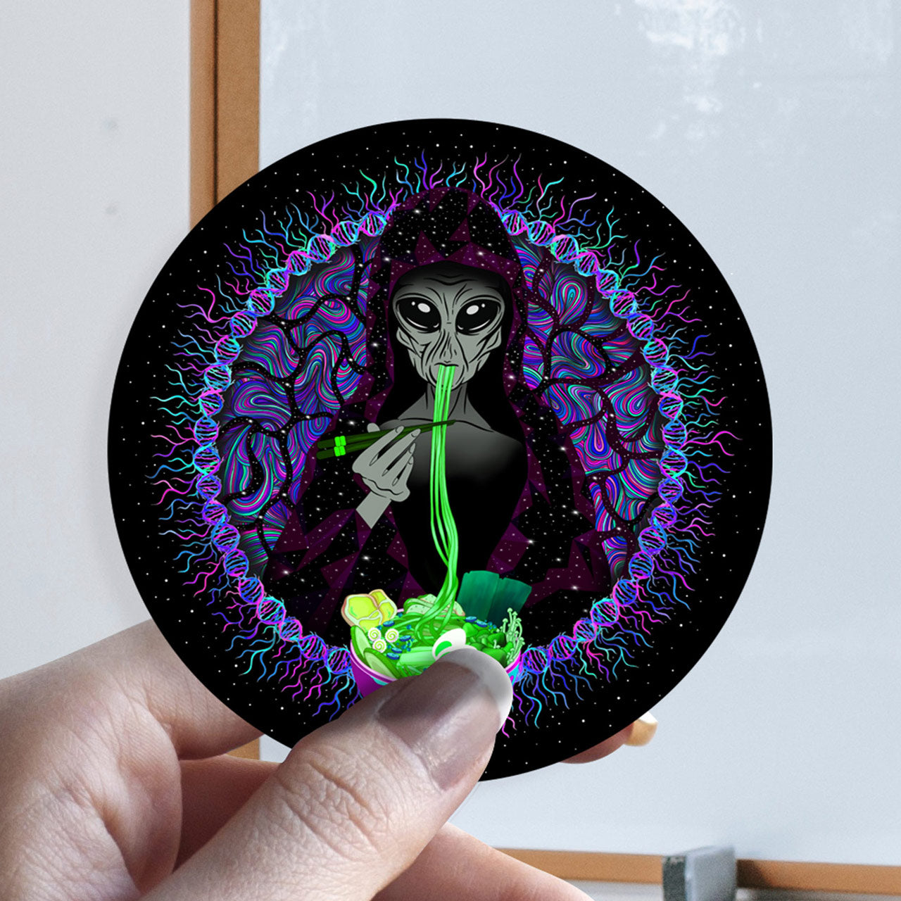 Alien Ramen |Shroomaniac| Psychedelic and Psytrance Alien UFO Stickers