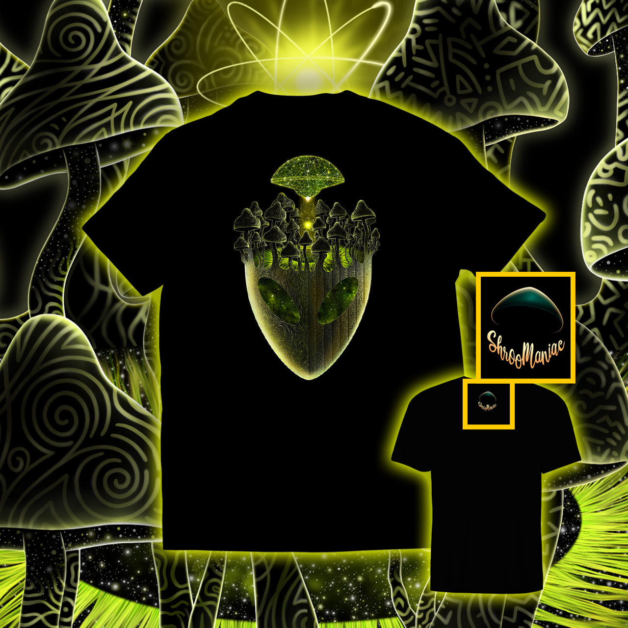 Shroom Head Ascension |Shroomaniac| Psychedelic and Psytrance Alien T-Shirt