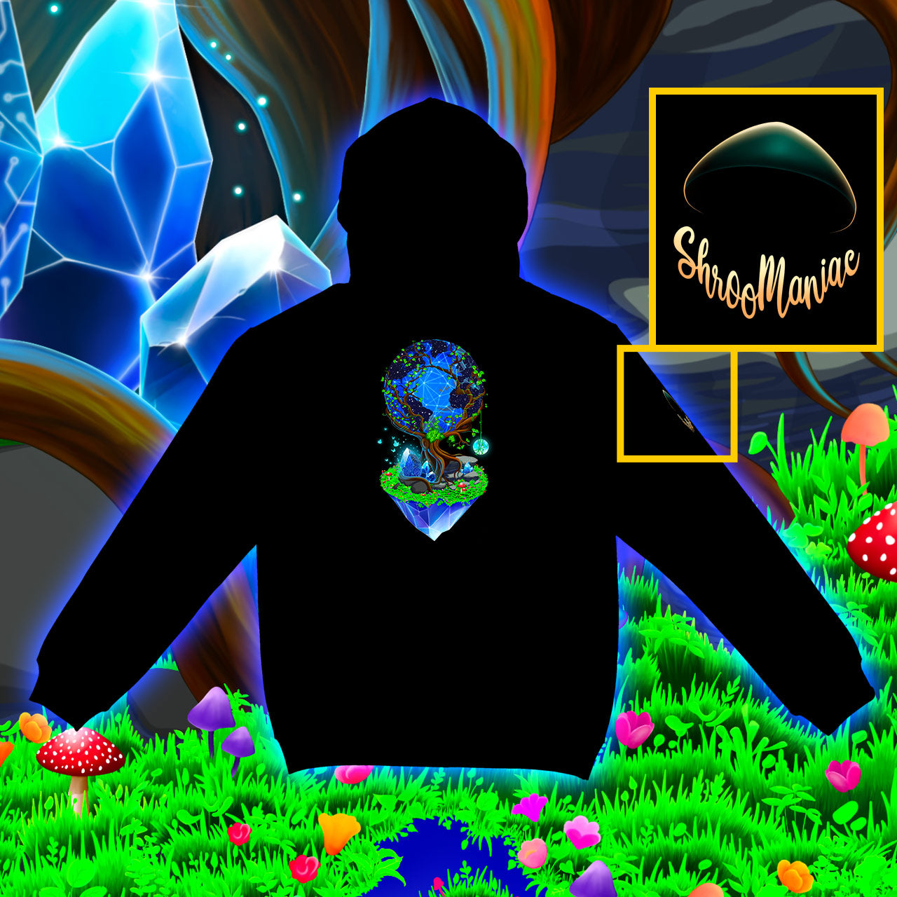 Between Life and Tech |Shroomaniac| Psychedelic and Psytrance Nature Hoodie