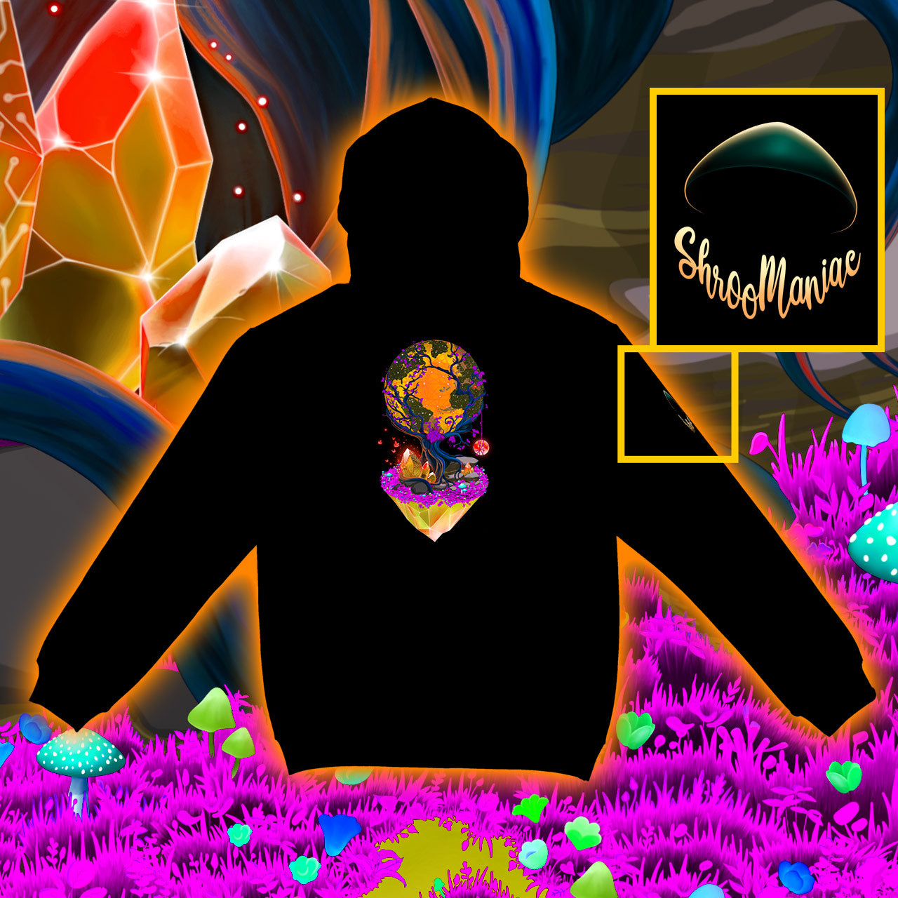 Between Life and Tech |Shroomaniac| Psychedelic and Psytrance Nature Hoodie
