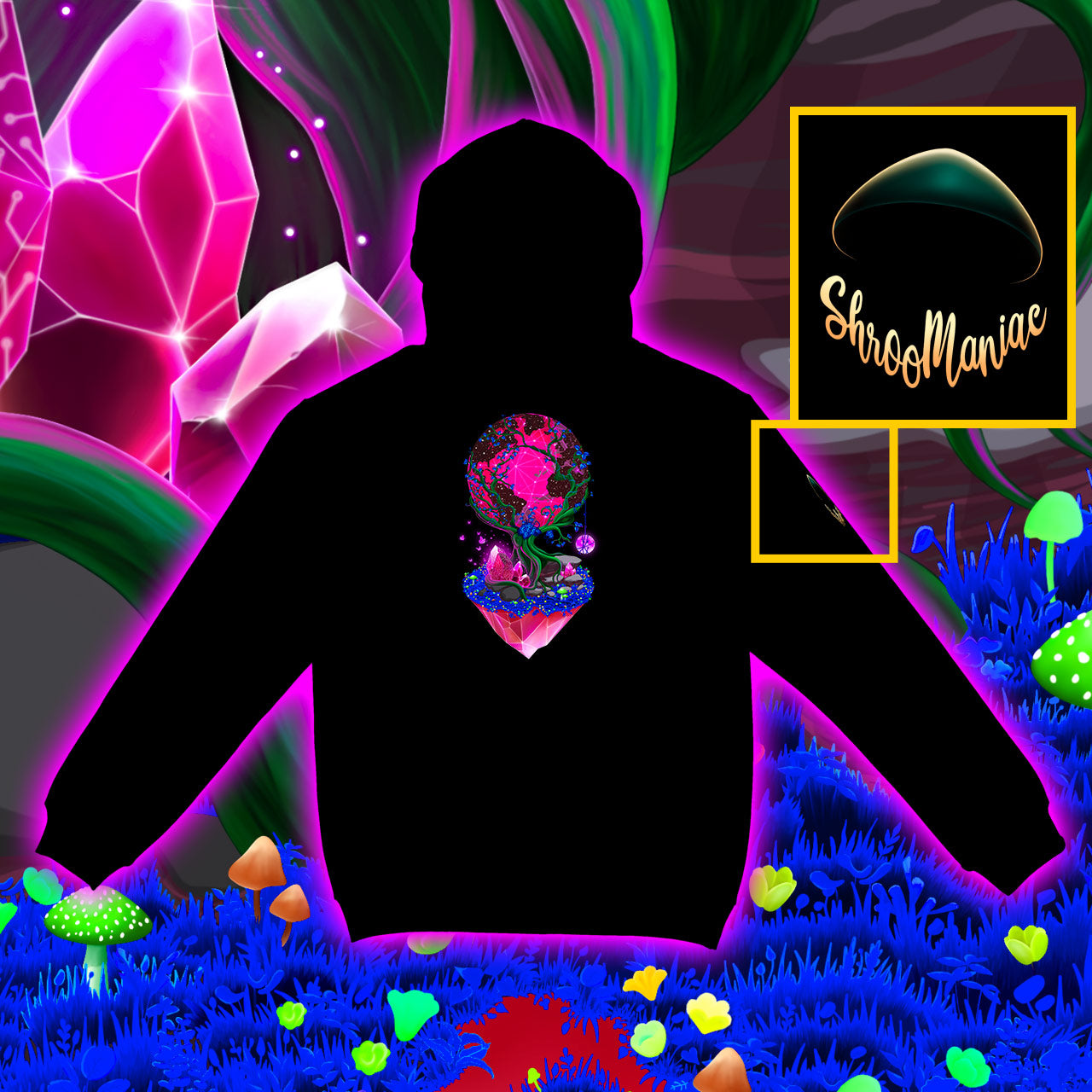 Between Life and Tech |Shroomaniac| Psychedelic and Psytrance Nature Hoodie