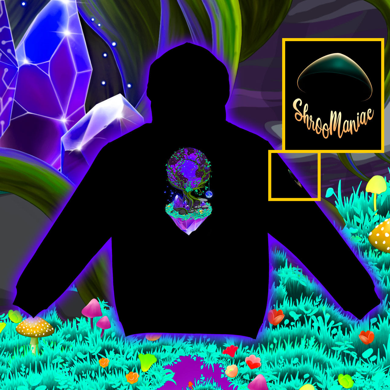 Between Life and Tech |Shroomaniac| Psychedelic and Psytrance Nature Hoodie