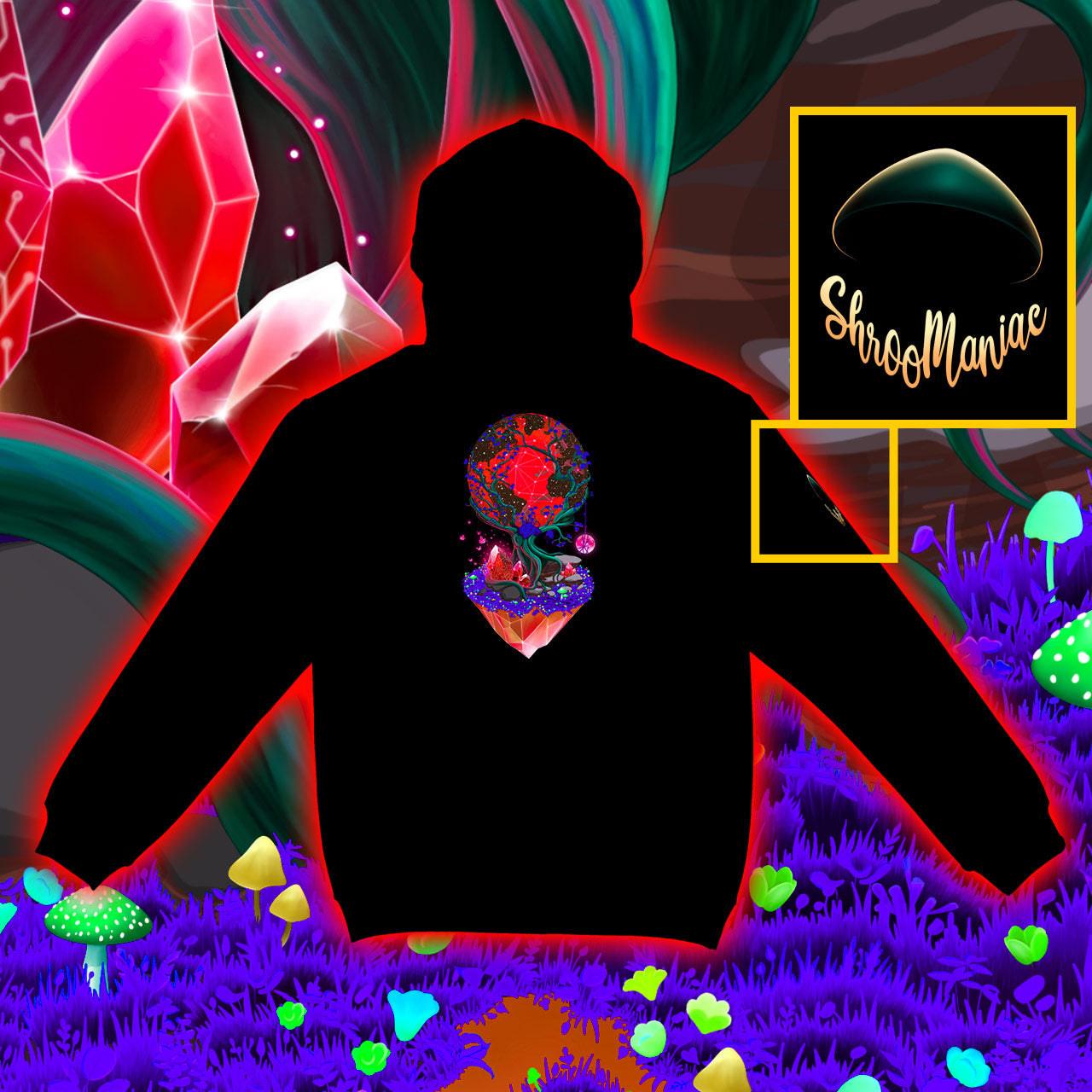 Between Life and Tech |Shroomaniac| Psychedelic and Psytrance Nature Hoodie