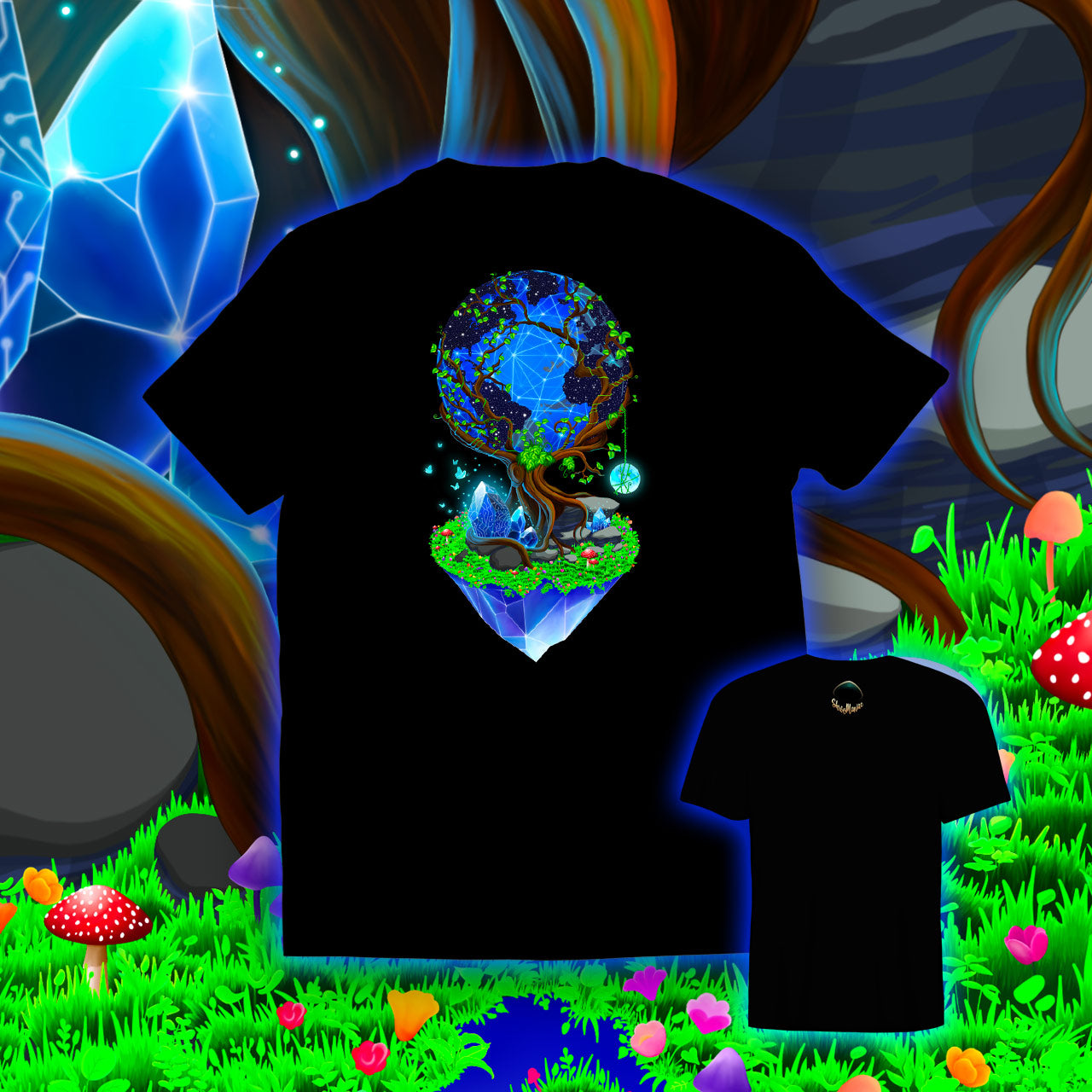 Between Life and Tech |Shroomaniac| Psychedelic and Psytrance Nature T-Shirt