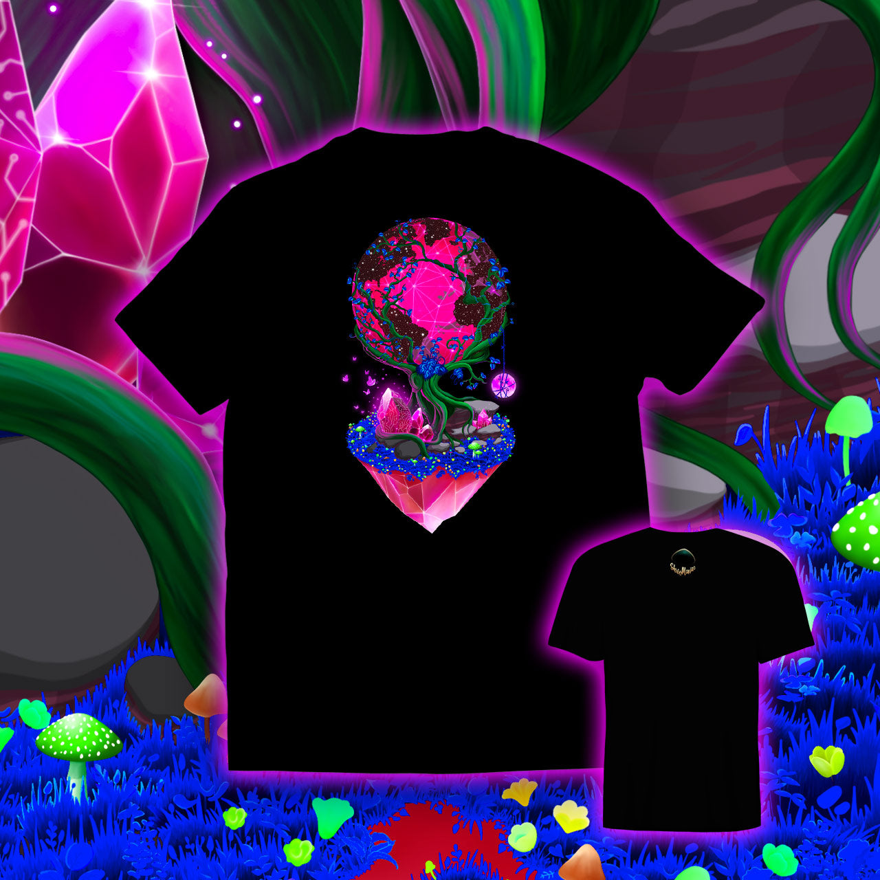 Between Life and Tech |Shroomaniac| Psychedelic and Psytrance Nature T-Shirt