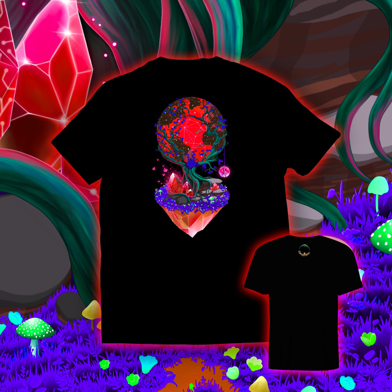 Between Life and Tech |Shroomaniac| Psychedelic and Psytrance Nature T-Shirt