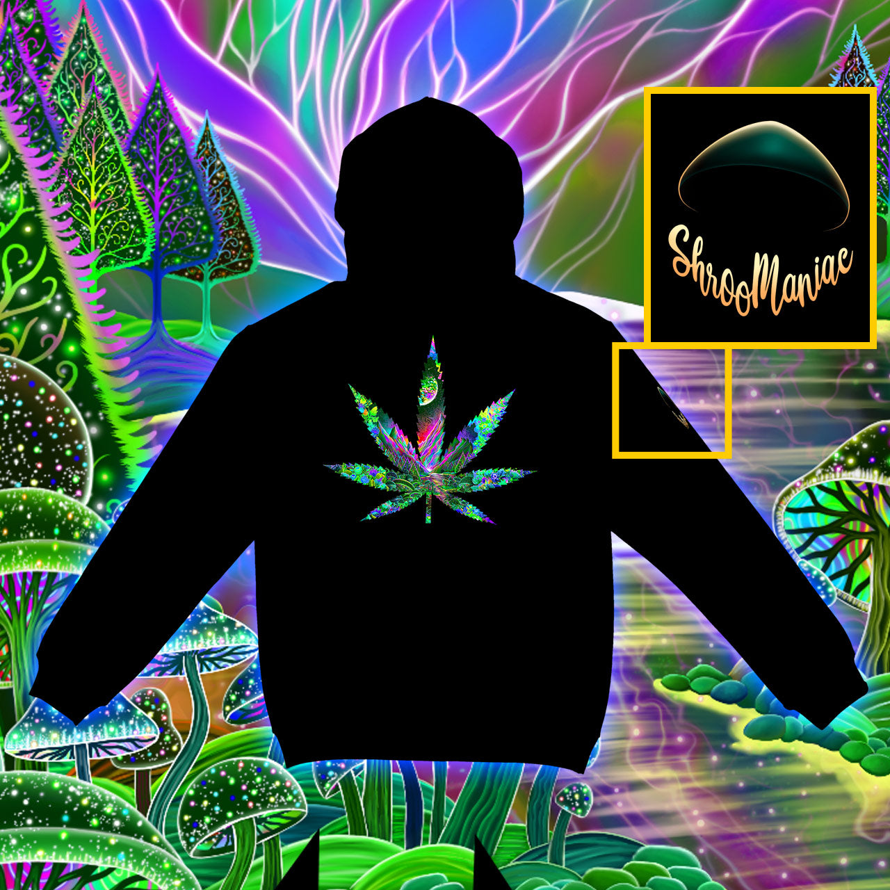Cannaverse |Shroomaniac| Psychedelic and Psytrance Cannabis Stoner Hoodie