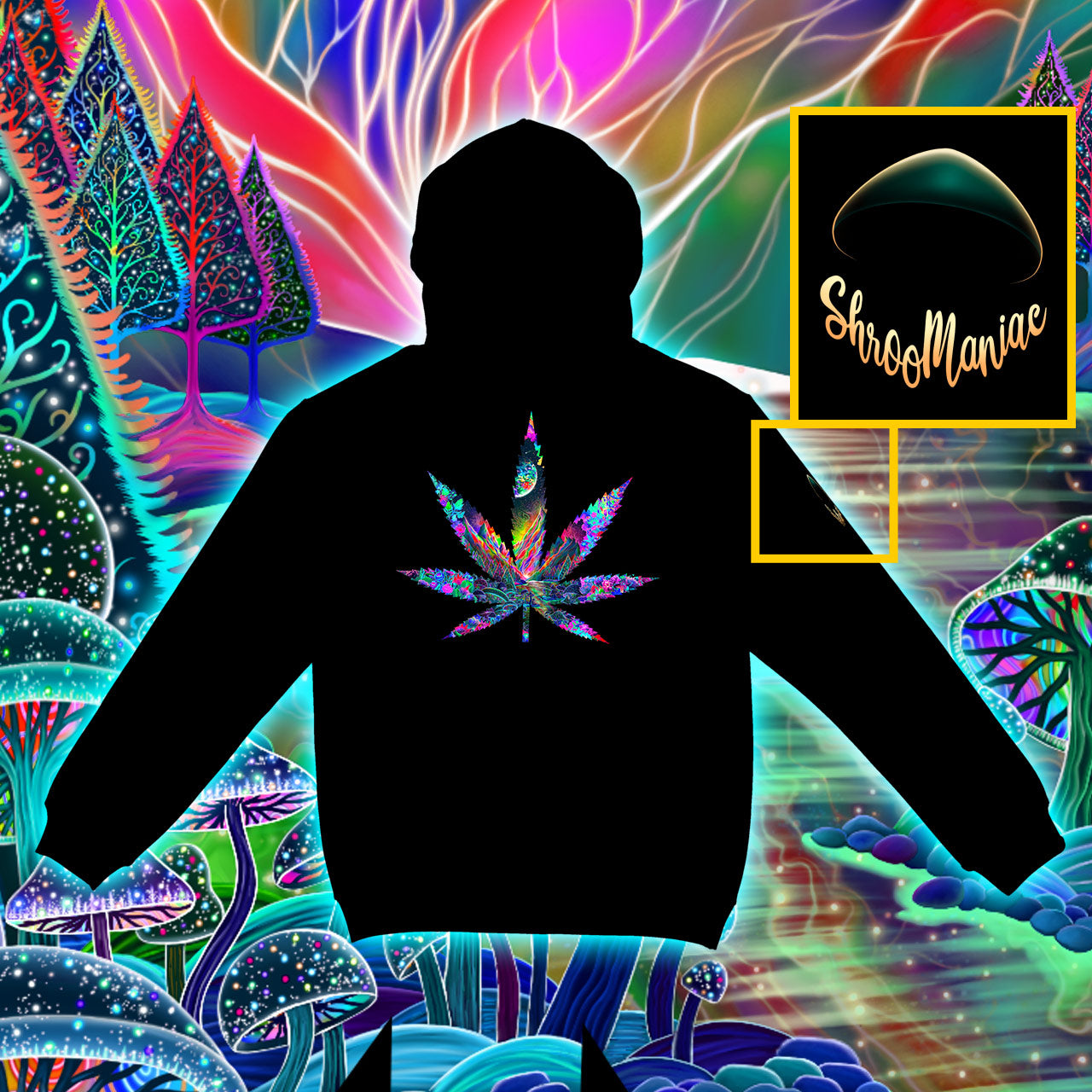 Cannaverse |Shroomaniac| Psychedelic and Psytrance Cannabis Stoner Hoodie