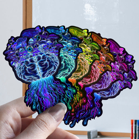 Mushrooms On The Brain |Shroomaniac| Psychedelic and Psytrance Mushroom Stickers