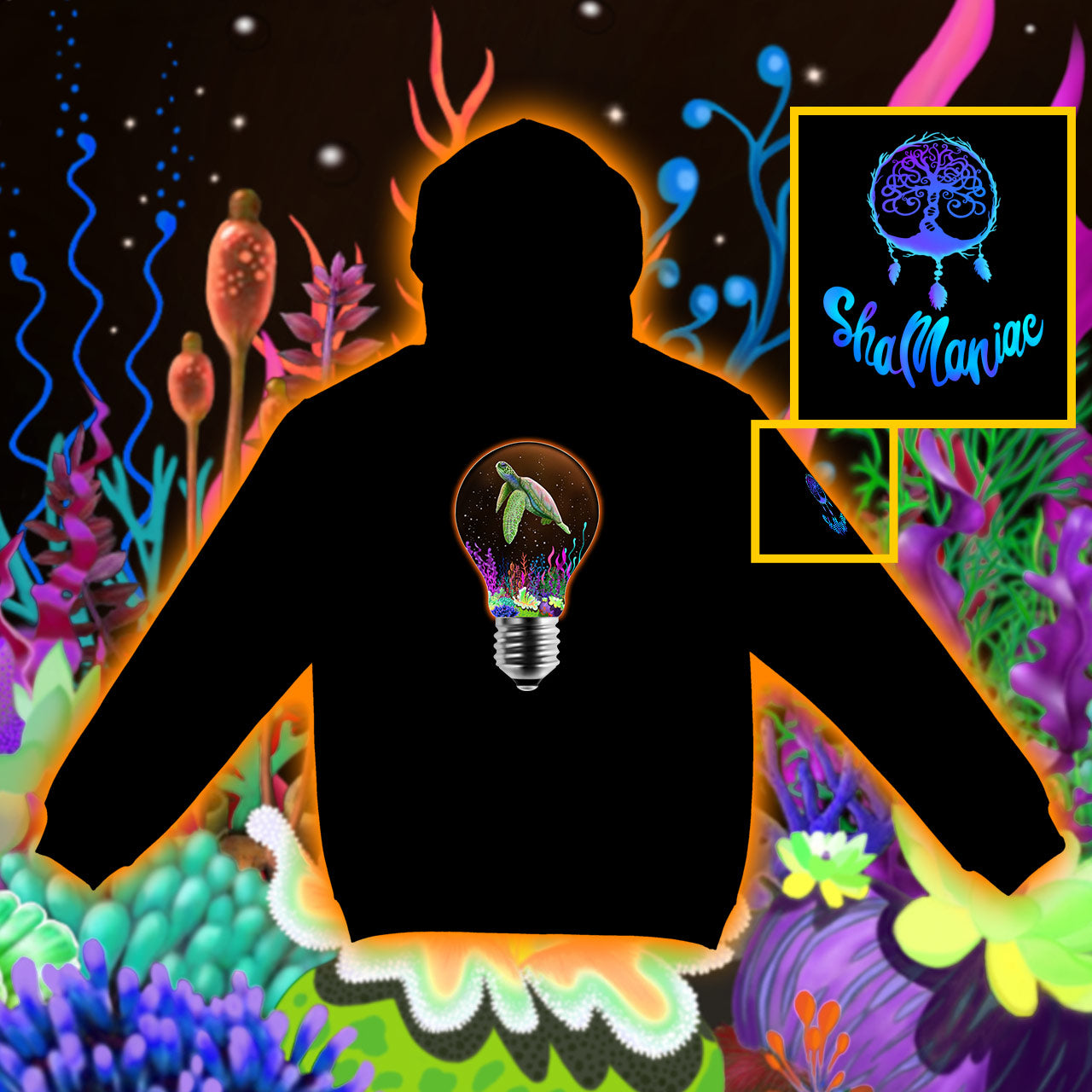 Turtle in a Light Bulb |Shamaniac| Animal Spiritual Hoodie