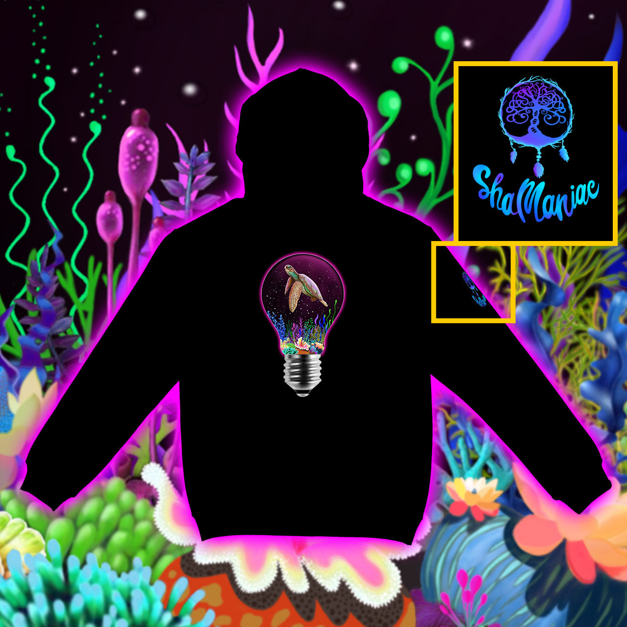 Turtle in a Light Bulb |Shamaniac| Animal Spiritual Hoodie
