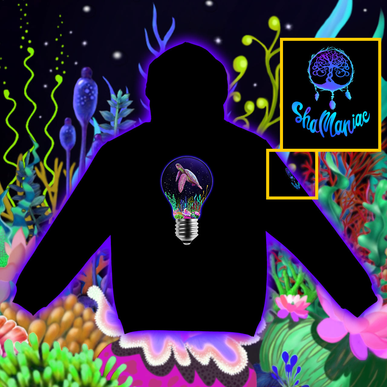 Turtle in a Light Bulb |Shamaniac| Animal Spiritual Hoodie