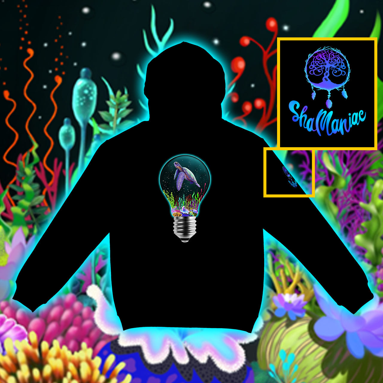Turtle in a Light Bulb |Shamaniac| Animal Spiritual Hoodie