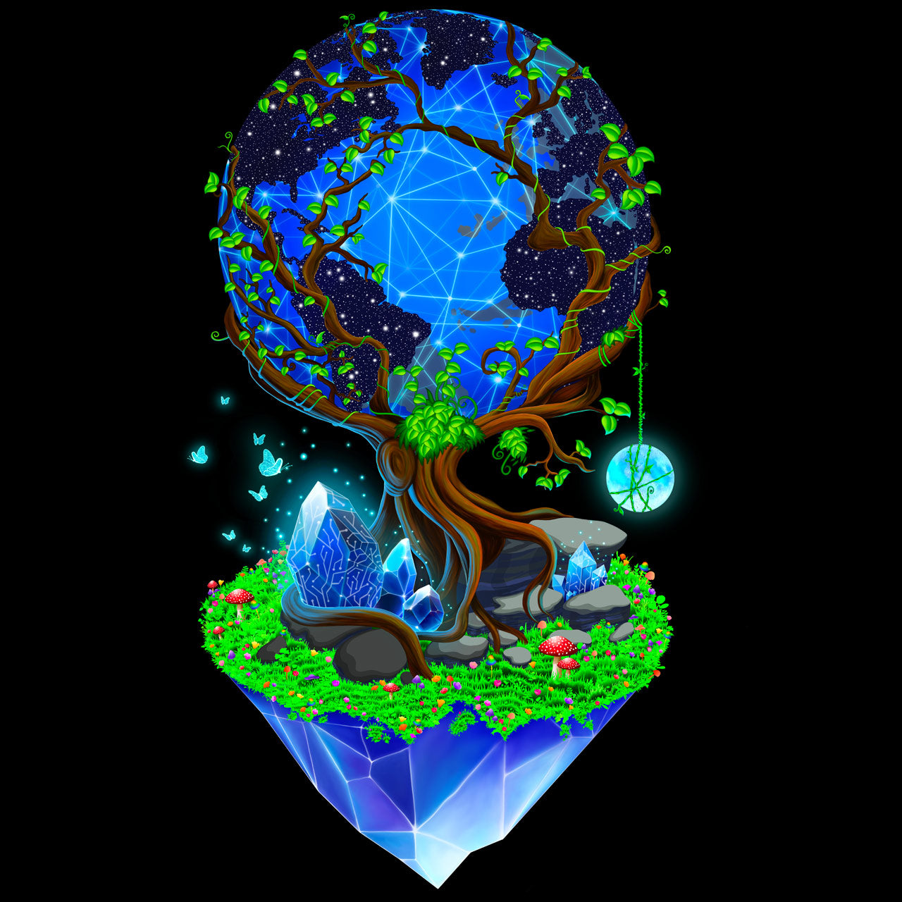 Between Life and Tech |Shroomaniac| Psychedelic and Psytrance Nature T-Shirt