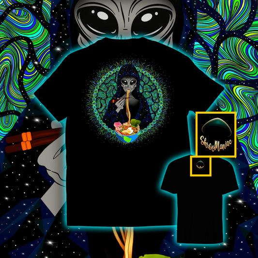 Alien Ramen |Shroomaniac| Psychedelic and Psytrance Alien UFO T-Shirt