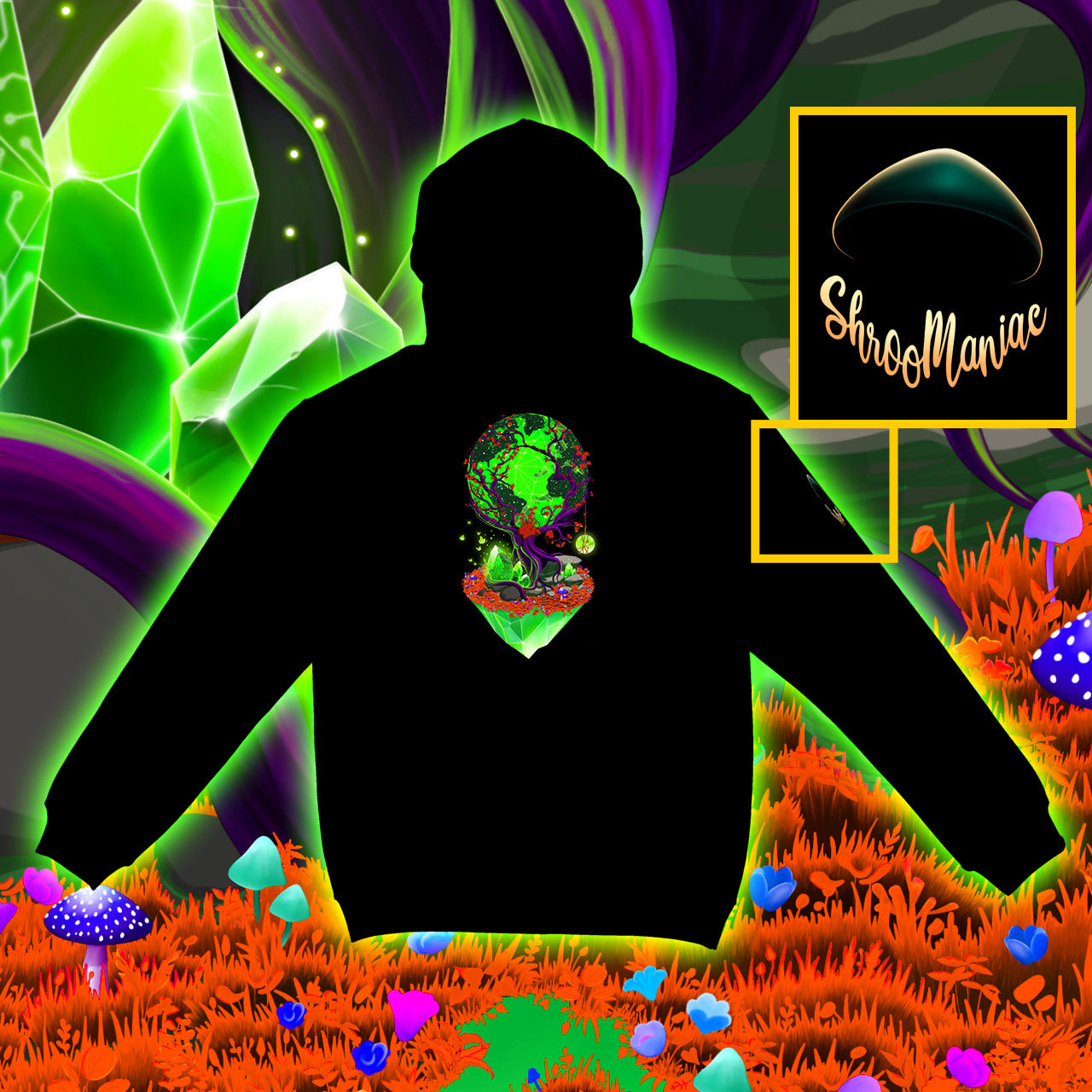 Between Life and Tech |Shroomaniac| Psychedelic and Psytrance Nature Hoodie