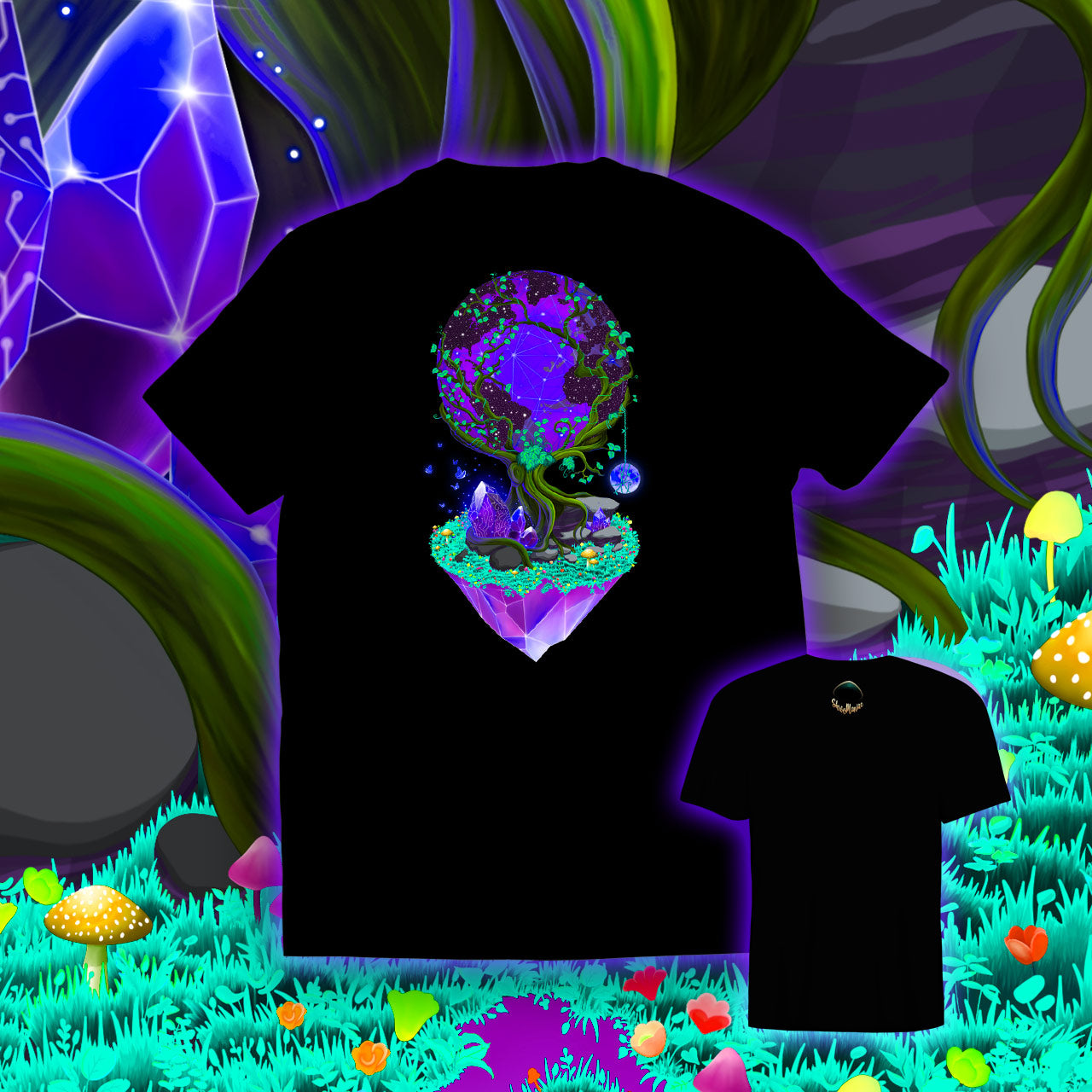 Between Life and Tech |Shroomaniac| Psychedelic and Psytrance Nature T-Shirt