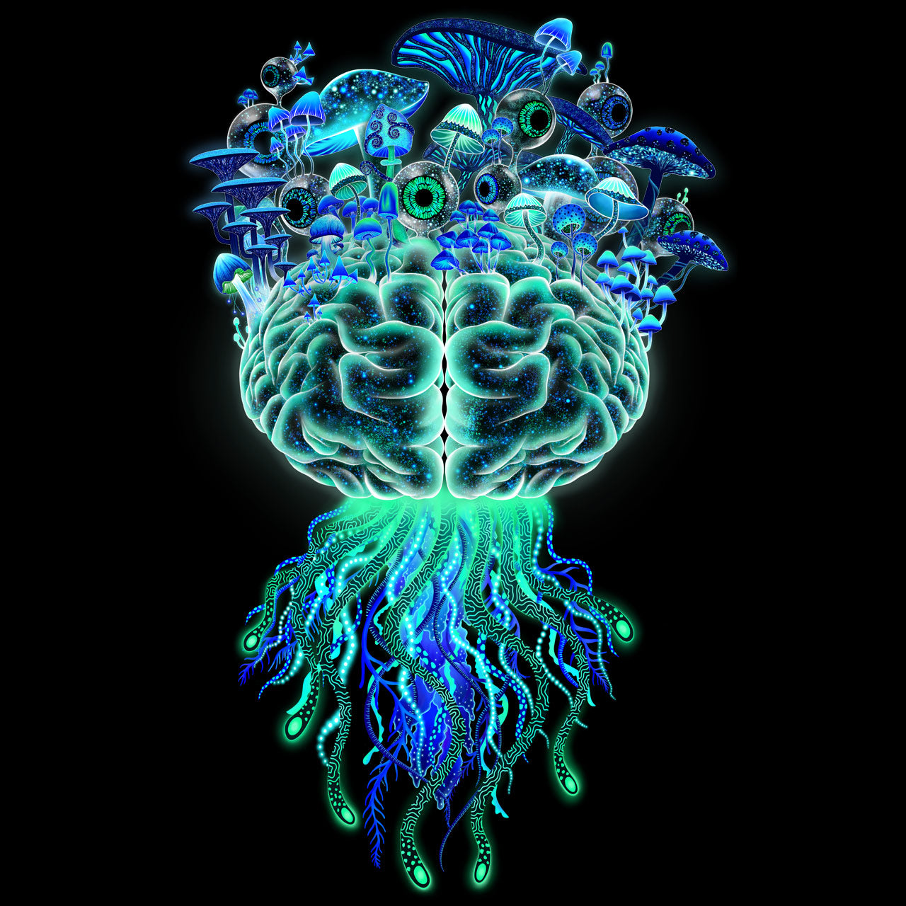 Mushrooms On The Brain |Shroomaniac| Psychedelic and Psytrance Mushroom Stickers