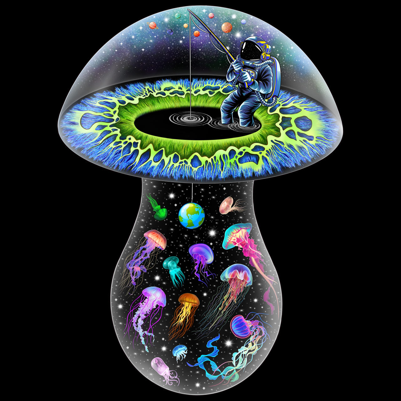 Trippin on Space Mushrooms |Shroomaniac| Psychedelic and Psytrance Mushroom T-Shirt